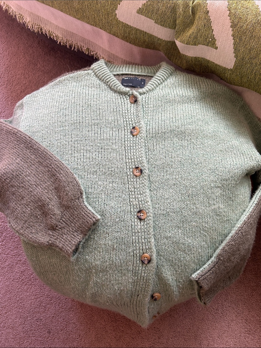 ASOS | Button-Front Women's Two-Tone Knit Cardigan Sweater
